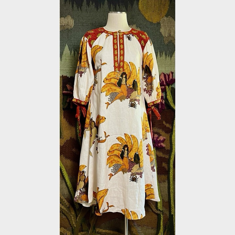 The Farm Rio off white banana mermaid midi dress with mermaid bananas size S